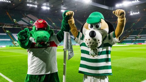 mascots at Celtic Park
