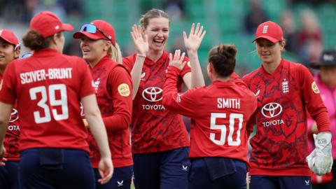 Lauren Bell celebrates a wicket