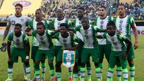 The Nigeria team before their 2022 World Cup qualifier against Liberia