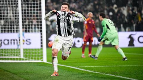 Francisco Conceicao celebrates scoring for Juventus