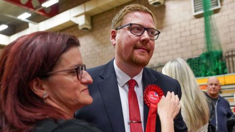 Jonathan Brash of the Labour Party reacts as he is declared winner in the parliamentary constituency count for Hartlepool in July 2024