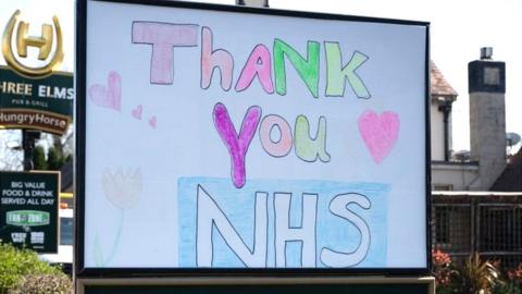 Thank you NHS sign outside pub