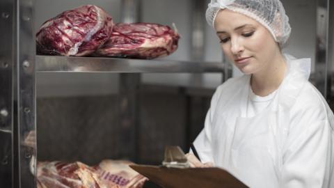 Woman checking meat imports