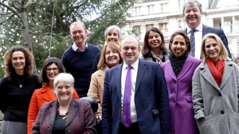 Ten of the 11 Lib Dem MPs elected at the 2019 election, pictured with the then president of the party Sal Brinton (Jamie Stone not pictured)