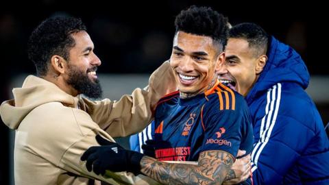 Igor Jesus celebrates with teammates after Nottingham Forest's win over Utrecht