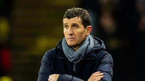 Javi Gracia looks disappointed on the touchline at Vicarage Road
