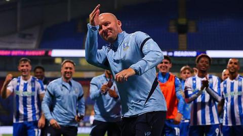 Henrik Pedersen, head coach of Sheffield Wednesday, celebrates