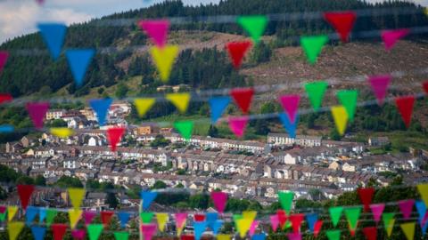 bunting overlooking Ton Pentre