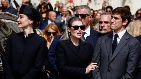 Eleonora Berlusconi, Barbara Berlusconi and Luigi Berlusconi attend the state funeral of former Italian Prime Minister Silvio Berlusconi at the Duomo Cathedral, in Milan, Italy June 14, 2023