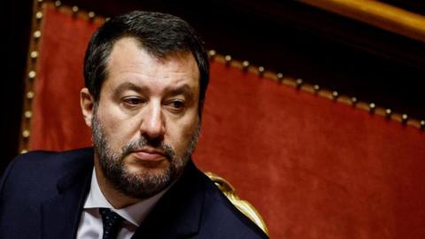 Italian deputy prime minister Matteo Salvini pictured seated in parliament