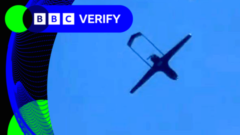 A close-up image taken from verified footage showing a drone over the oil refinery