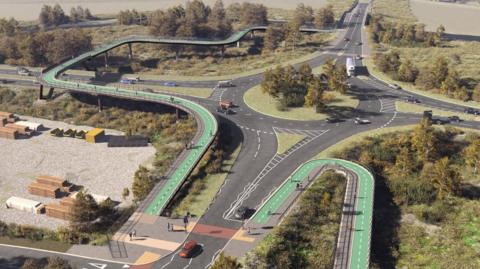An artist's impression of a new footbridge planned for the A629 between Steeton and Silsden near Bradford