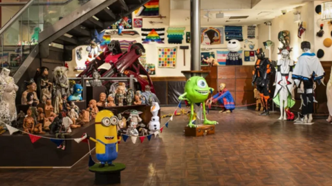 Various objects are on show including cartoon and TV memorabilia.