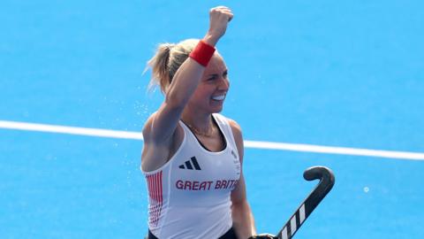 Hannah French celebrates her goal