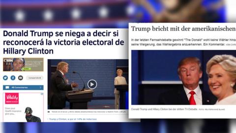 Composite image of Europe news websites showing the US presidential debate