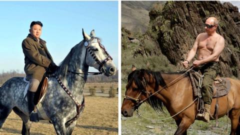 Composite picture of Kim Jong-un and Vladimir Putin on horseback