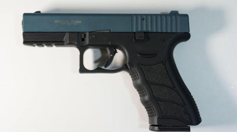 A Turkish manufactured top-venting blank firer (TVBF) at Lloyd House in Birmingham, during a campaign about a Firearms Amnesty.