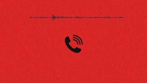 A graphic of a phone sits in front of a red background