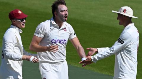 Northants celebrate taking wicket