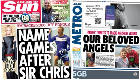 Composite of front pages featuring The Sun and Metro newspapers