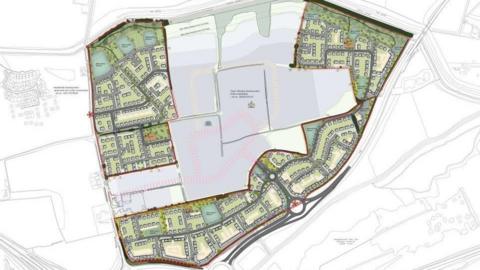 Artist's impression of the outline of the homes from above in Peterborough