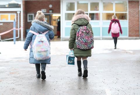 Pupils walk into school in Cheshire 