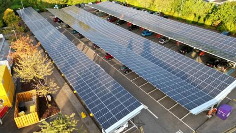 The new solar photovoltaic canopy over the car park at Wharfedale Hospital