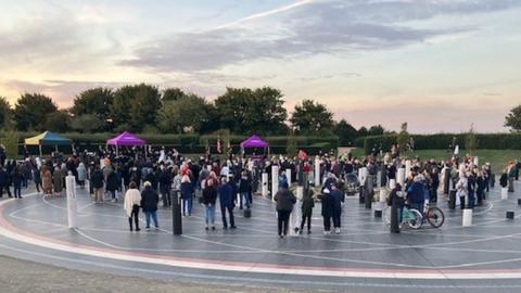Crowds at The Milton Keynes Rose for a memorial vigil for the Queen