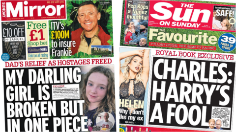 The Sunday Mirror and Sun on Sunday front pages for 26 November 2023