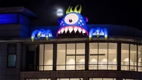 Giant monster installation on Fleetwood's Marine Hall