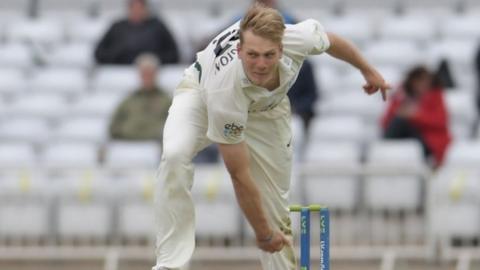 Worcestershire's Dillon Pennington struck twice in three overs to leave Notts labouring at Trent Bridge