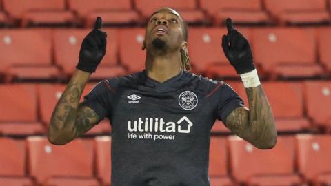 Ivan Toney celebrates his goal against Barnsley