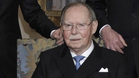 Luxembourg's Grand Duke Jean poses for his 90th birthday at the Grand Ducal Palace in Luxembourg, Grand Duchy of Luxembourg, on 5 January 2011