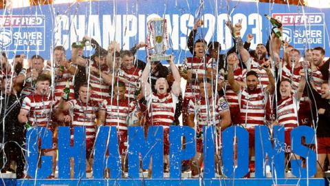 Wigan celebrate their 2023 Super League Grand Final win