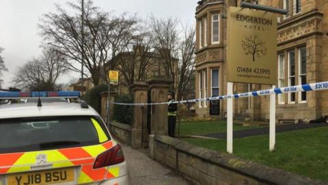 A police cordon at the hotel in Huddersfield