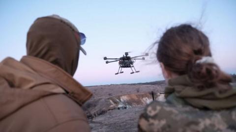 Ukrainian drone pilots from the 93rd Separate Mechanized Brigade 'Kholodnyi Yar' operate a 'Vampire' unmanned aerial system (UAS) during training.