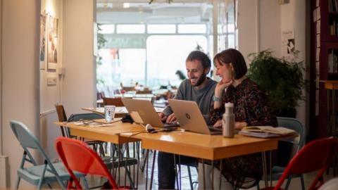 People using Makespace’s shared co-working space, which provides affordable and collaborative facilities for community and social enterprises. 