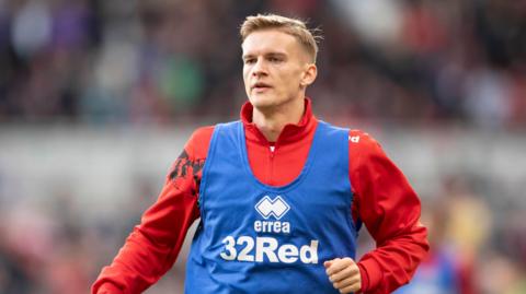 Middlesbrough forward Marcus Forss warming up before their game against  Hull City