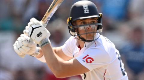England batter Jacob Bethell plays a shot