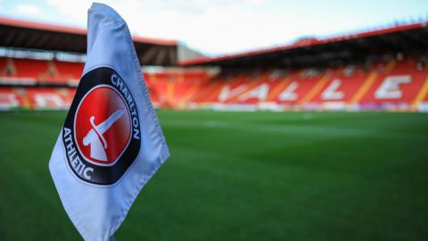 Charlton Athletic's club badge on a corner flag at The Valley