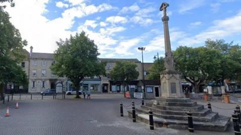 Sleaford Town Centre. The picture shows the memorial in the town centre.