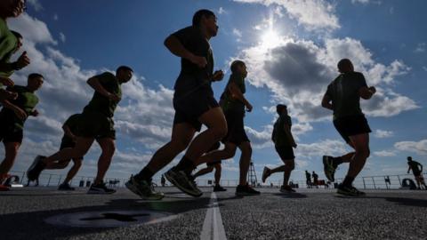 Japanese troops jogging in the day