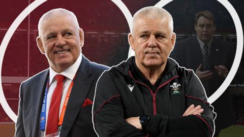 Two images of Warren Gatland smiling and frowning