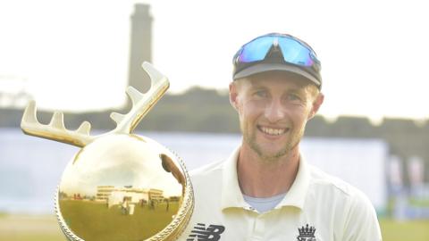 England captain Joe Root with the Test series trophy - the Moose Cup