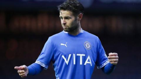 Trialist Oliver Norwood of Stockport County during the pre-season friendly match between Stockport County and Blackburn Rovers.