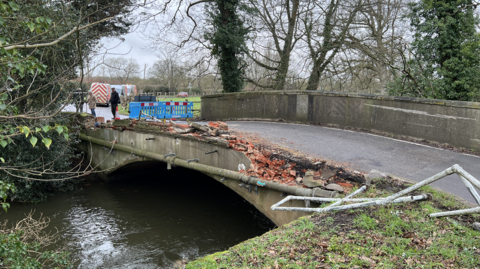 General view of the wrecked bridge in Swallowfield.