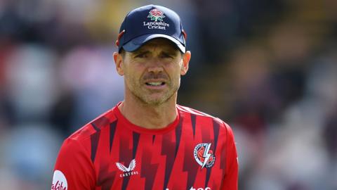 James Anderson in the field for Lancashire in T20 colours