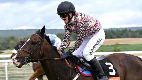 Sophie Forsyth mid-race during the 2025 Markel Magnolia Cup on Thursday, 31 July, at Goodwood Racecourse in Chichester, West Sussex.
