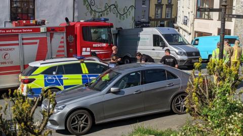 Emergency services at the scene of a crash