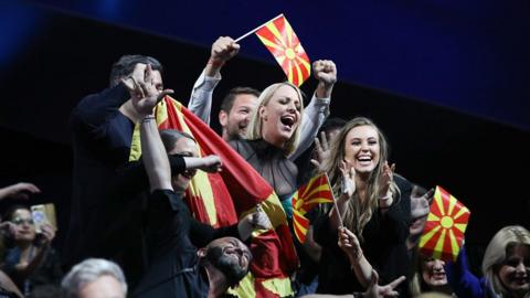 Tamara Todevska (centre) from North Macedonia